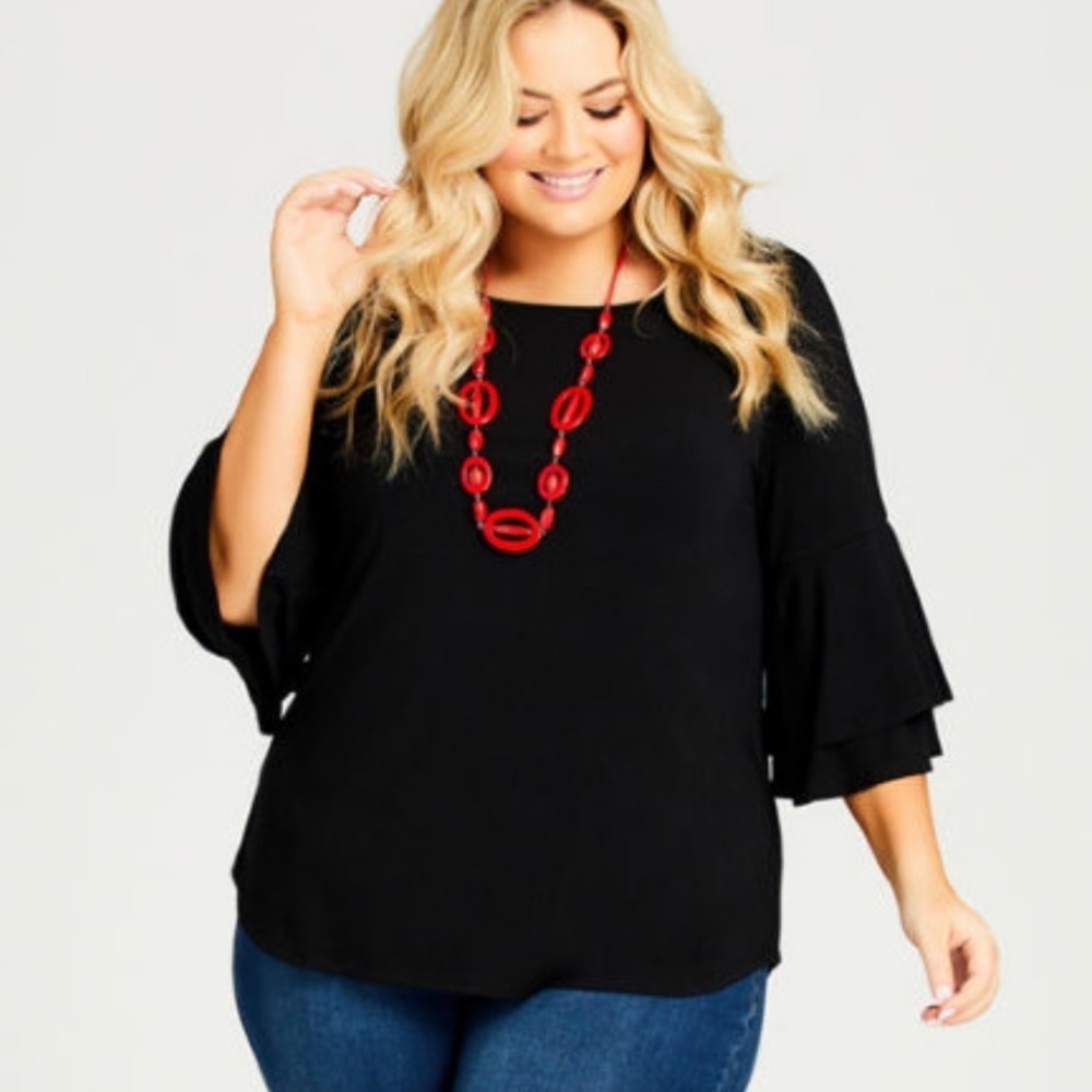 Avenue Double Bell Sleeve Top - black